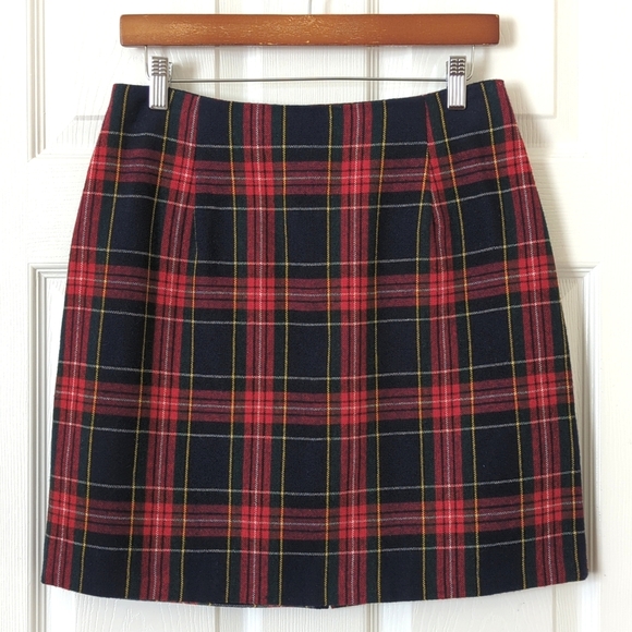 K&L Sportswear 80's Vintage Plaid Wool Blend High Waisted Mini Skirt Red Navy 8 - Picture 1 of 12